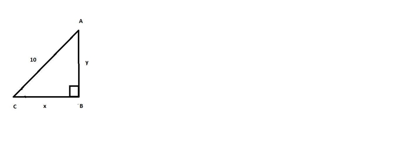 Which equation represents the value of x? x=100−y2−−−−−−−√ x=10+y2 x=10−y x=y2+100−−−−−−−√ Right-example-1