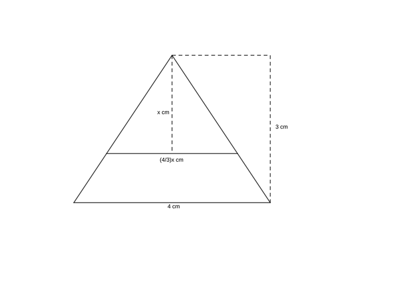 A solid right pyramid has a square base. The length of the base edge is4 cm and the-example-1