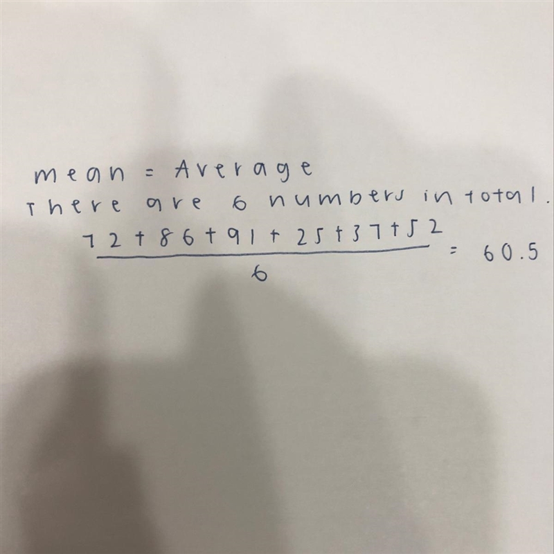 Compute the mean for the following test scores: 72, 86, 91, 25, 37 and 52.-example-1