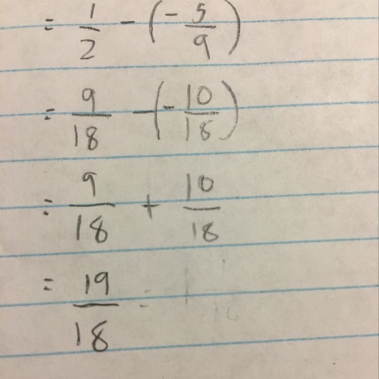 Negative 1/2 minus negative 5 /9 as a fraction in simplest form-example-1