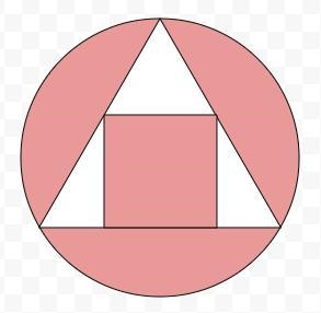 A square is inscribed in an equilateral triangle that is inscribed in a circle. Which-example-1