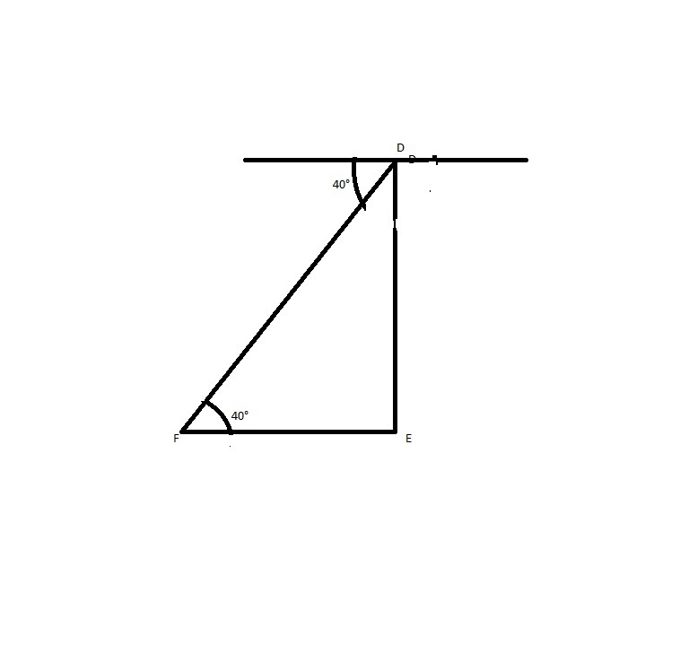 The angle of depression from D to F measures 40°. If DE = 100 m, find DF. Round your-example-1