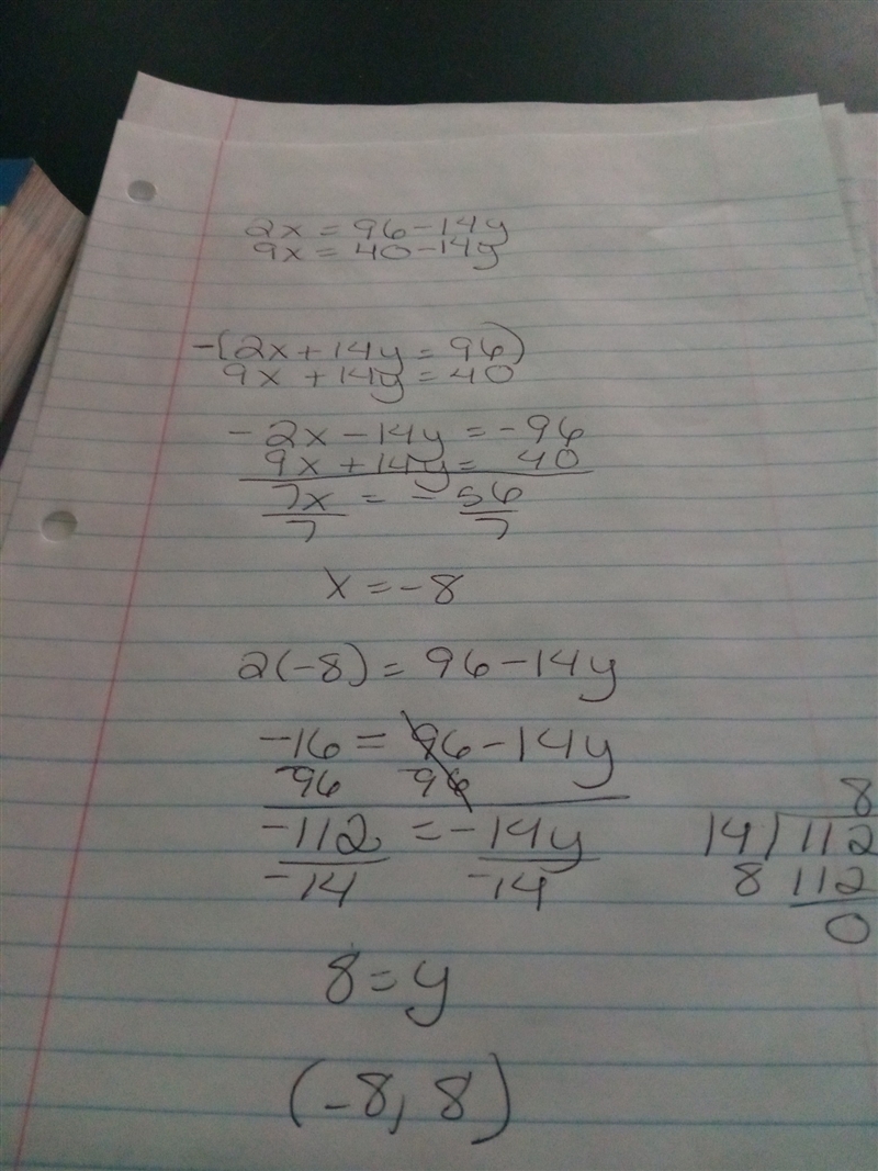 Solve this system of linear equations. Seperate the x- and y-values with a comma. 2x-example-1