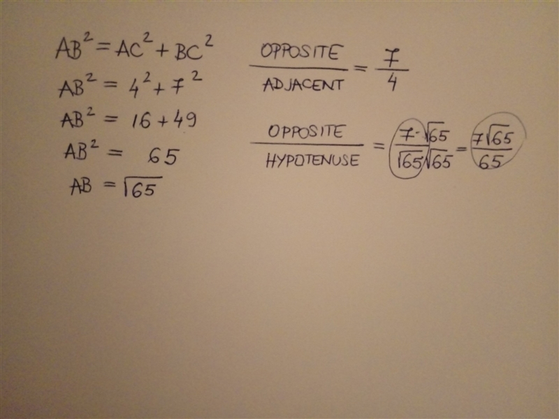 Find the missing side of the right triangle and the ratios listed for the angle A-example-1