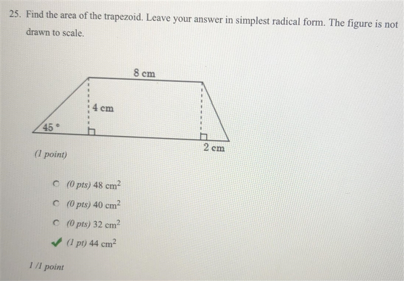 25. Find the area of the trapezoid. Leave your answer in simplest radical form. The-example-1