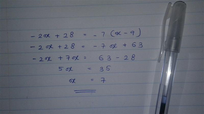 -2x+28=-7(x-9) simplify your answer-example-1