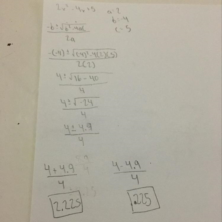 What are the solutions to the equation: 2 {x}^(2) - 4x + 5 = 0 ​-example-1