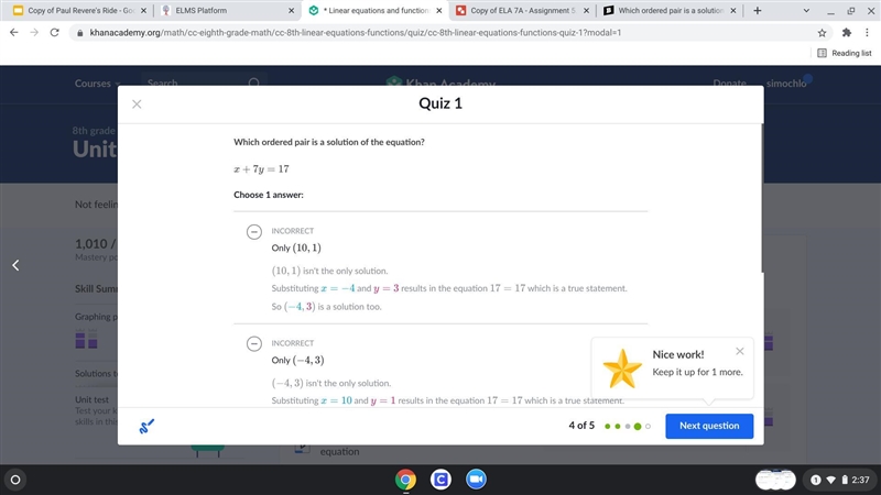 Which ordered pair is a solution of the equation? X+7y=17-example-1