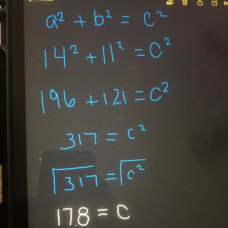 What is the length of the hypotenuse of the right triangle shown 10 17.8 625 5-example-1