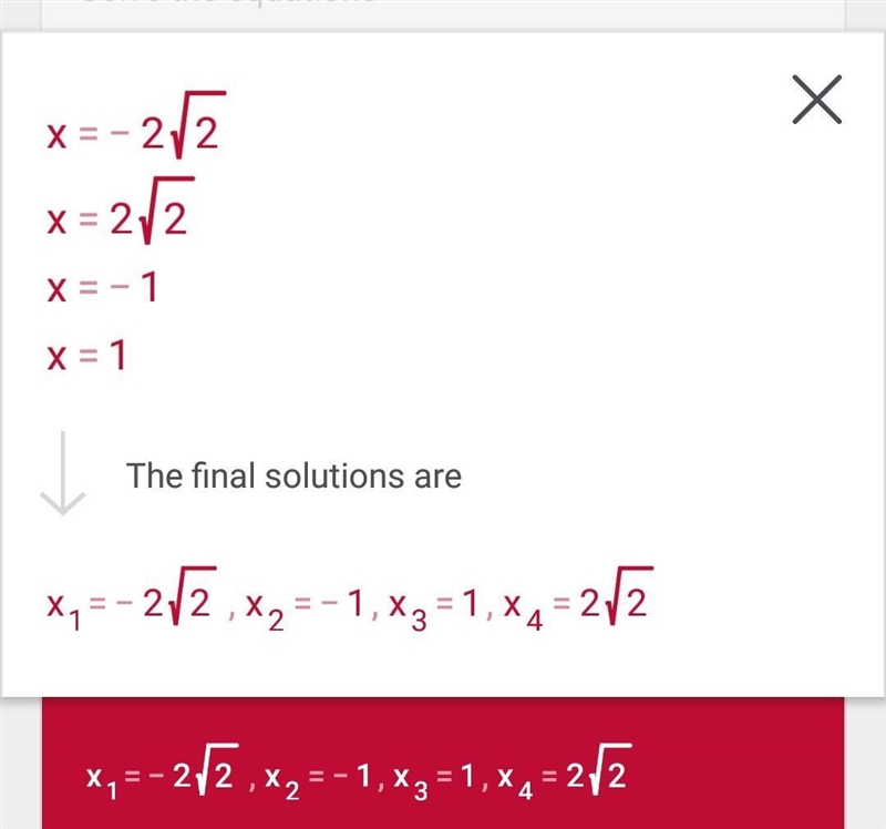 What are the solutions of the equation x^4-9x^2+8=0-example-1