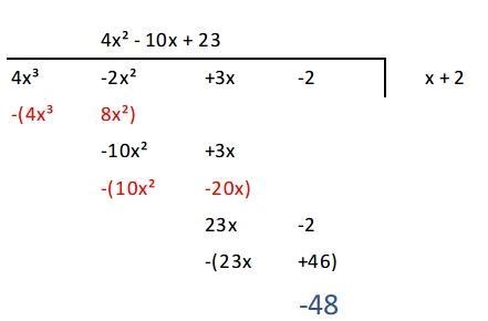 Use the remainder theorem to find the value of F(x). 2. Find F(-2). F(x)=4x^3-2x^2+3x-example-1