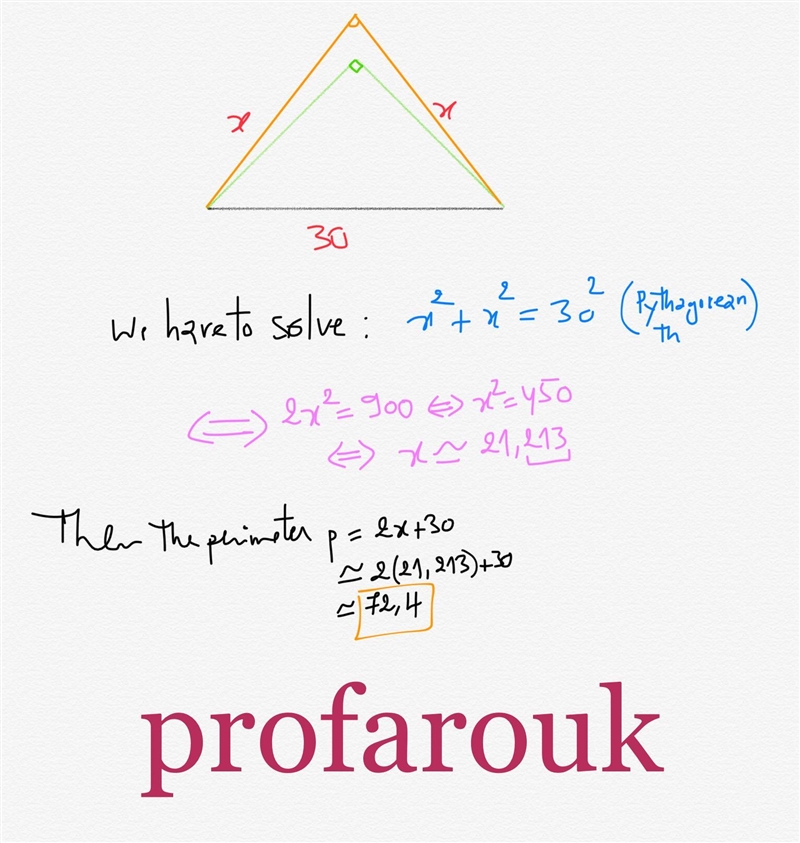 The longest side of an acute triangle measures 30 inches. The two remaining sides-example-1