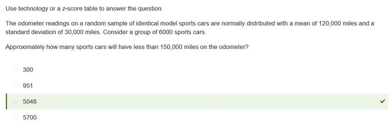 The odometer readings on a random sample of identicle model sports cars are normally-example-1