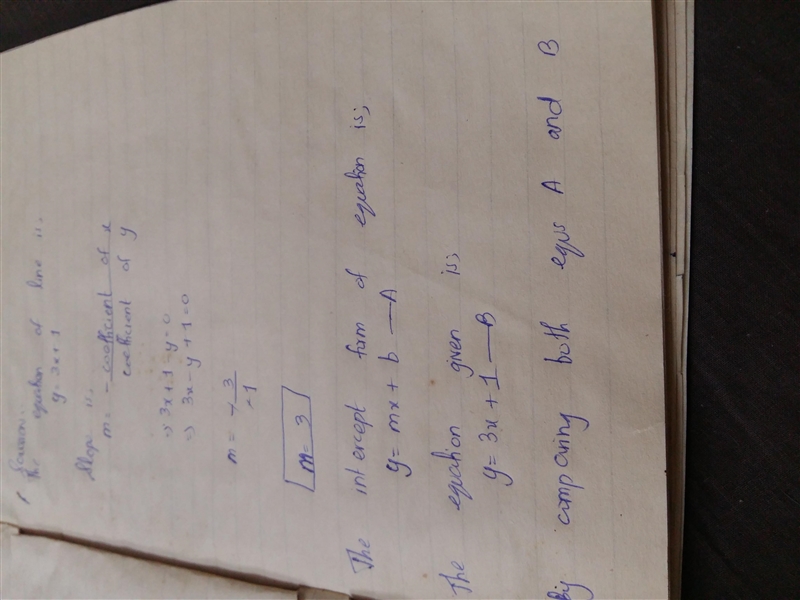 Identify the slope and line intercept for y = 3x + 1 hs The slope is: The intercept-example-1