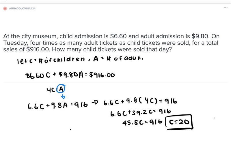 At the city museum, child admission is $6.60 and adult admission is $9.80. On Tuesday-example-1