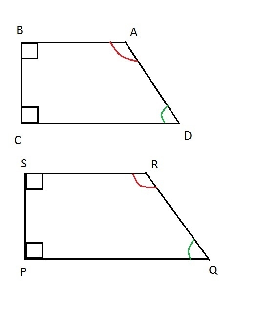 The figure shows two right trapezoids. Trapezoid A B C D has right angles at B and-example-1