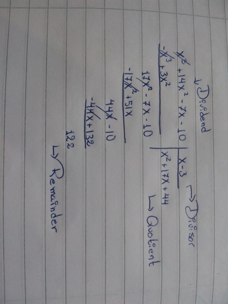 Find the remainder when f(x) = x3 + 14x2 − 7x − 10 is divided by x − 3. −88 122 164 184-example-1