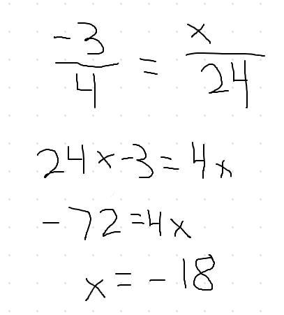 What is the value of x in the equation -3 fraction bar 4=x fractiom 24 ​-example-1