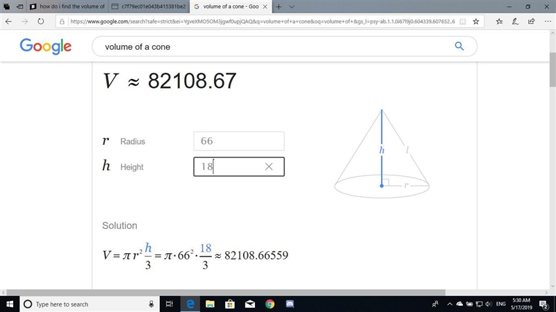 How do i find the volume of this cone?-example-1