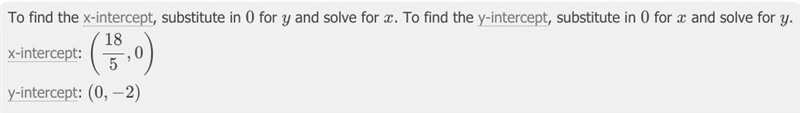 Determine the intercepts of the line. -5x+9y=-18−5x+9y=−18 x-intercept: (__), (__) y-example-1