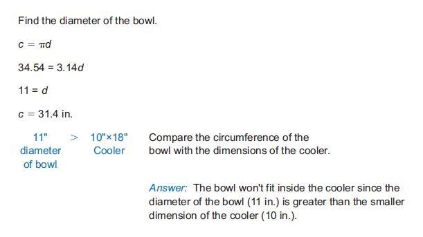 The circumference of a large bowl is 34.54.will the bowl fit inside a 10"×15&quot-example-1