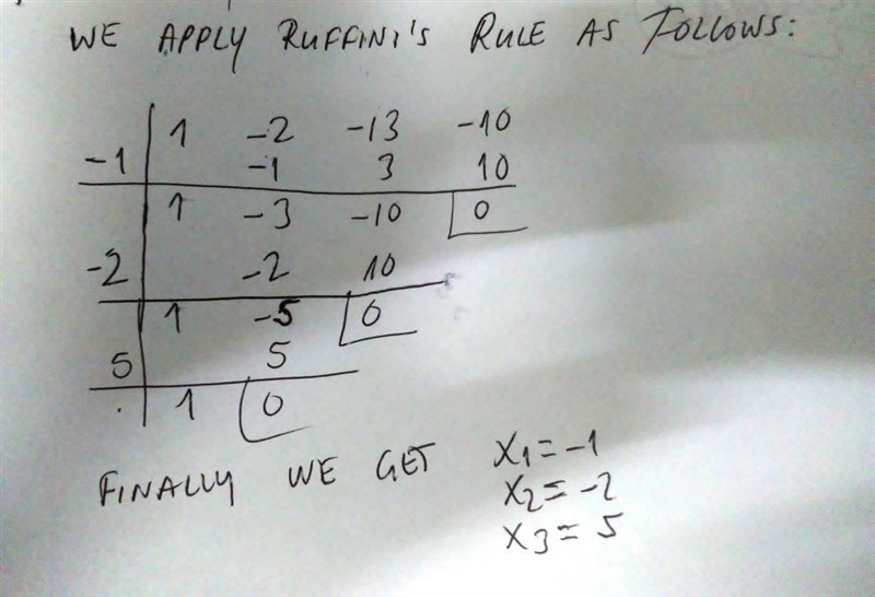 P(x)=x^3-2x^2-13x-10 Select all the roots of the polynomial function-example-1