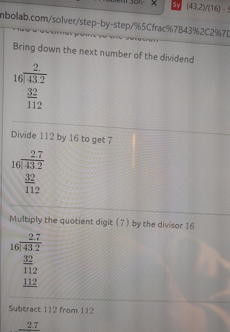 What is the partial quotients of 43.2÷16=​-example-2