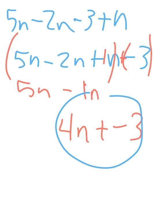 Simplify 5n - 2n - 3 + n-example-1