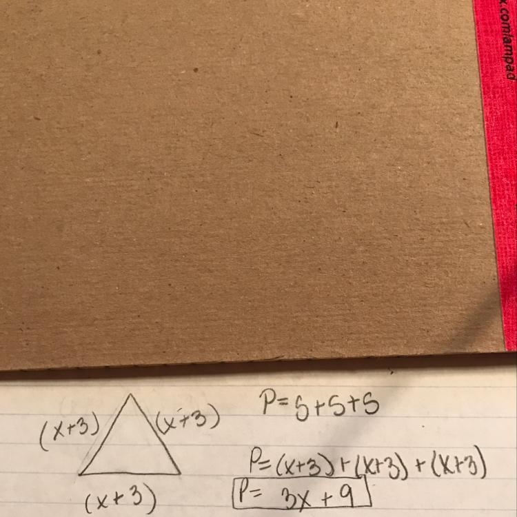 What is the perimeter of an equilateral triangle if each side is (x+3)?-example-1