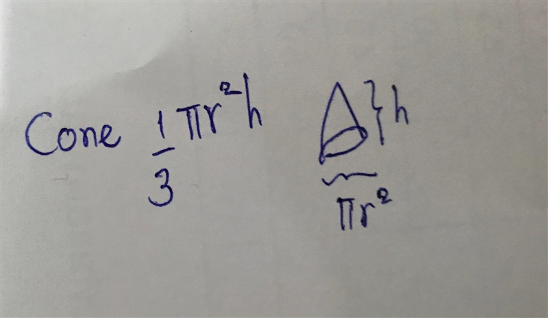 The formula for the volume of a cone is V = 1/3pir2h which part of the formula represents-example-1