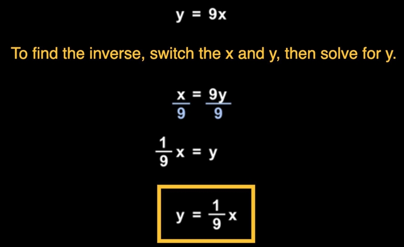 Find the inverse function of y=9x-example-1