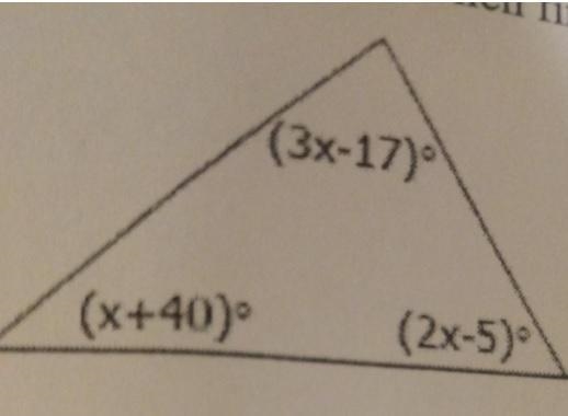 Find x and each of the interior angles.​-example-1