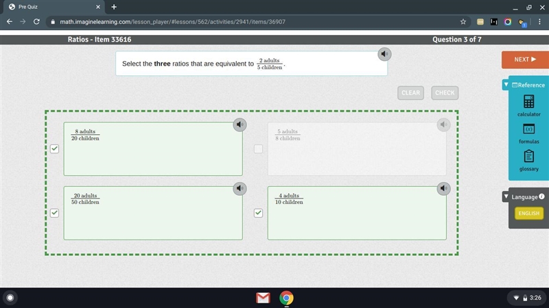 Select the three ratios that are equivalent to 2 adults/5 children-example-1