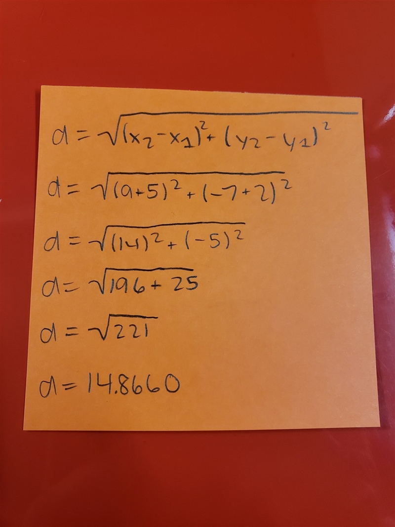 What’s the distance between the pionts (-5,-2) and (9,-7)-example-1