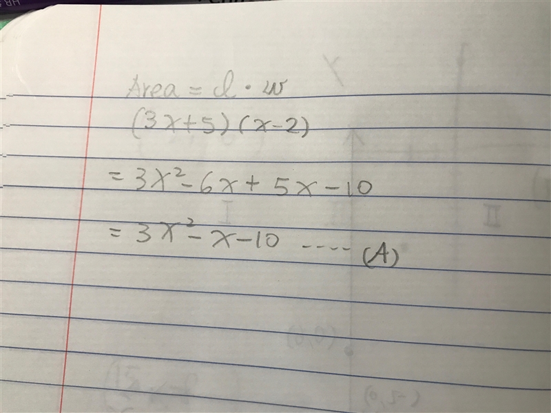 Which of the following represents the area of a rectangle whose length is 3x+5 and-example-1