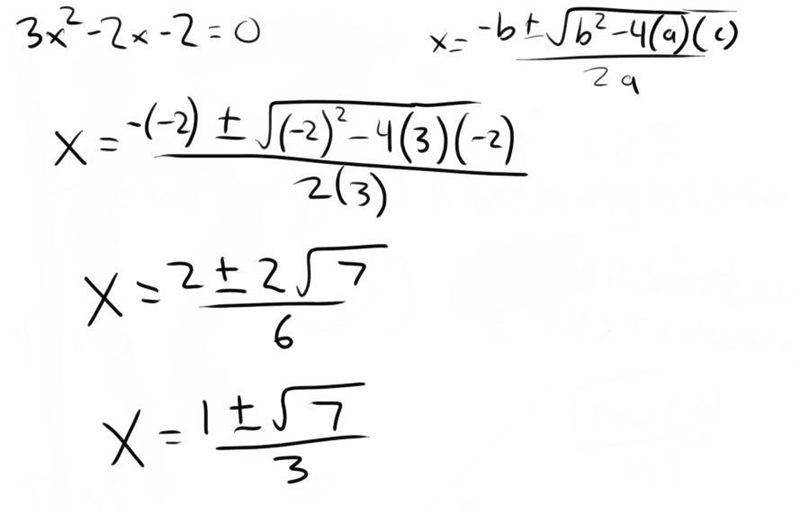 3xsquared minus 2x minus2 - 0 solve for x-example-1