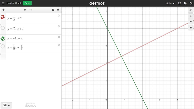 Line A: y = 1 2 x + 2 Line B: y = − 1 2 x + 7 Line C: y = −2x + 4 Line D: y = 1 2 x-example-1