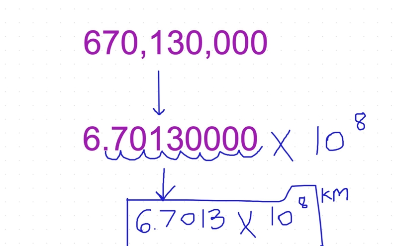 What is 670,130,000 km in scientific notation-example-1