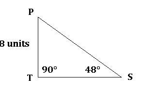 Given: ∆PST, PT = 8, m∠T = 90°, m∠S = 48° Find: perimeter of ∆PTS-example-1