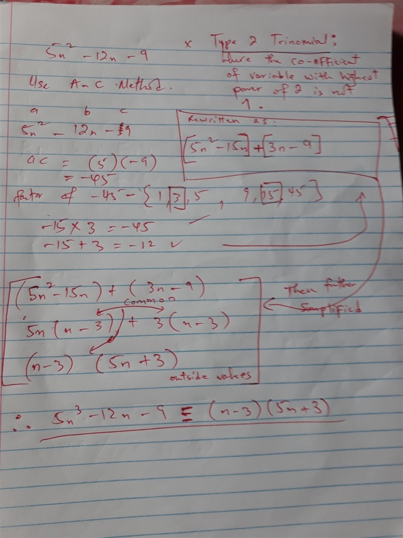 Factor 5n2 - 12n - 9 A) (n + 3)(5n - 3) B) (2n - 5)(n - 8) C) (3n - 1)(n + 2) D) (5n-example-1