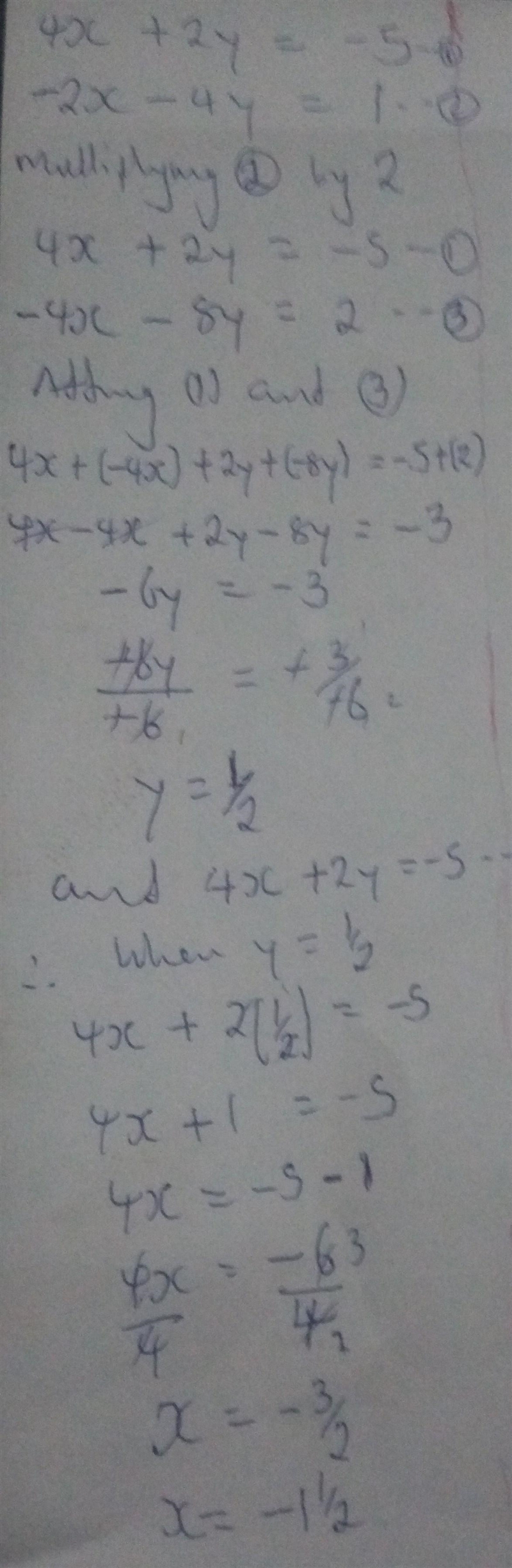 1. 4x + 2y = -5 - 2x - 4y = 1-example-1