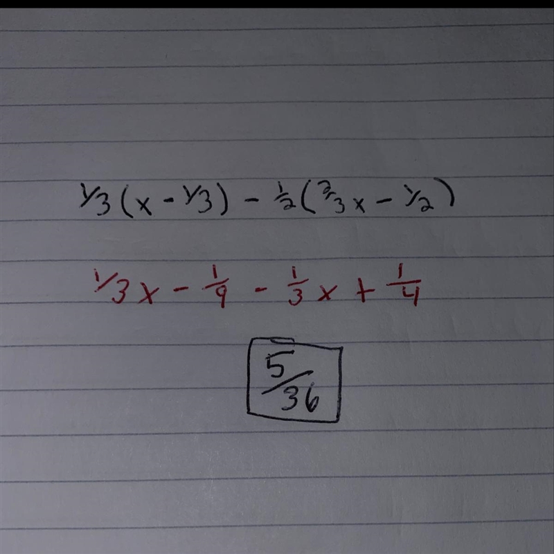 1/3 (x− 1/3 )− 1/2 ( 2/3 x− 1/2 )-example-1