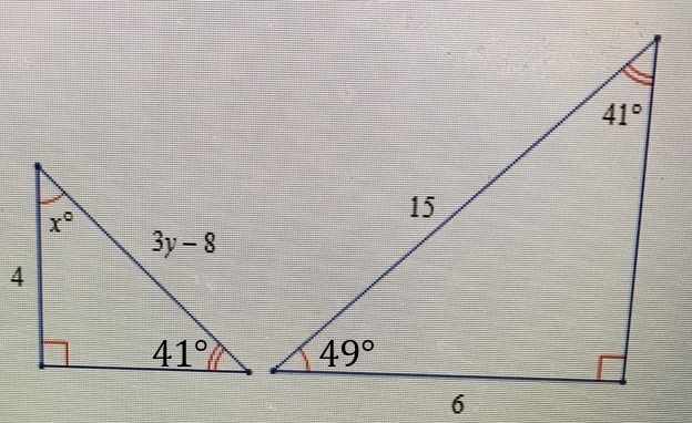 The Polygons below are similar find the value of x and y-example-1