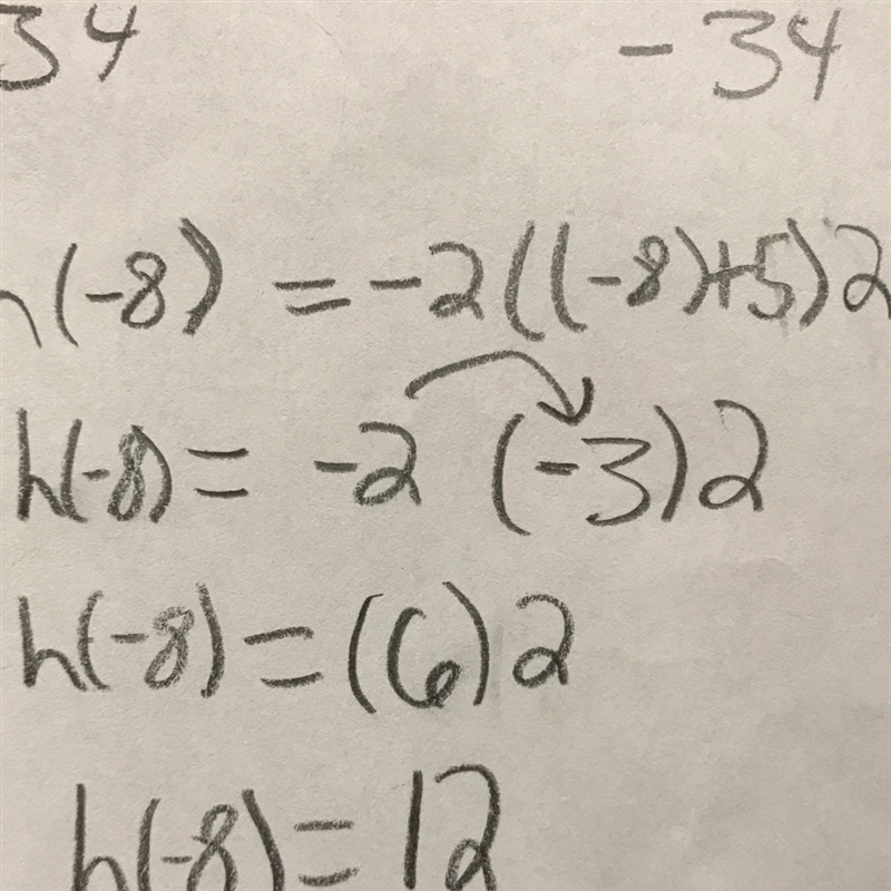 Given h(t)=-2(t+5)2 , find h(-8)-example-1