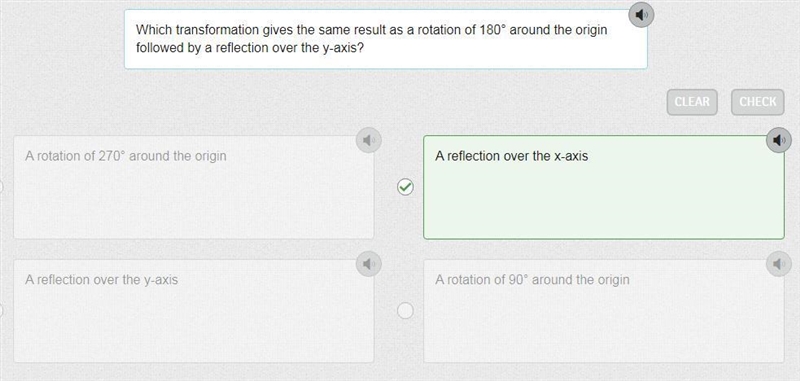 Which transformation gives the same result as a rotation of 180 around the origin-example-1