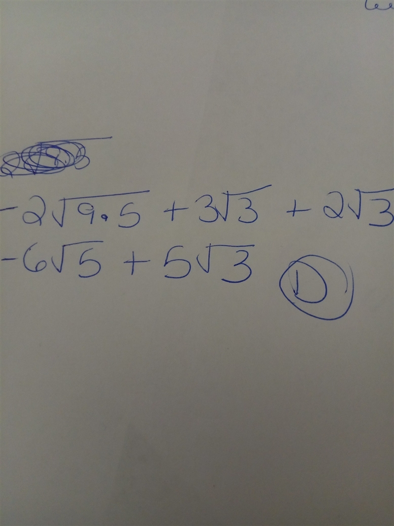 Simplify ----2√45 + 3√3 + 2√3 A~ --18√5 + 5√3 B~ --6√5 + 6√3 C~ --2√5 + 6√3 D~ --6√5 + 5√3-example-1