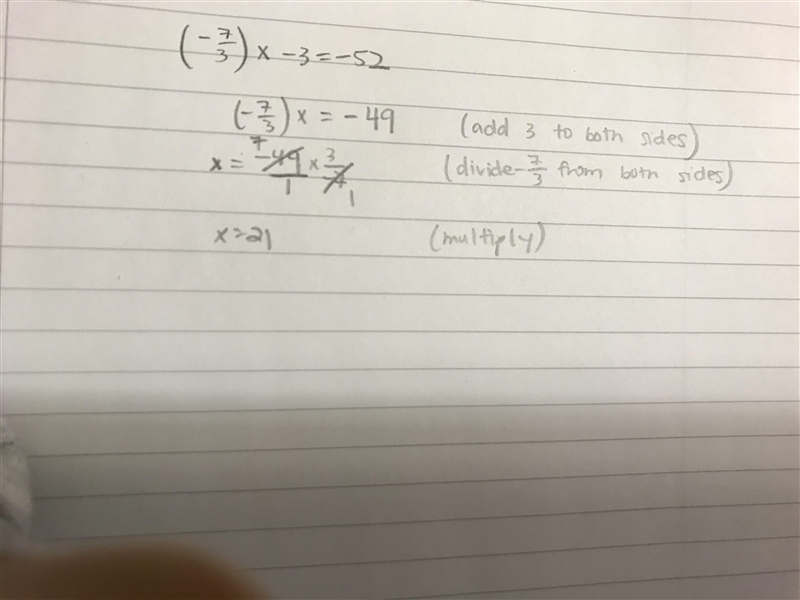 Solve (-7/3)x - 3 = -52-example-1