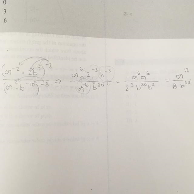 Simplify (a^-2b^2)^-3/(a^2b^-10)^-3-example-1