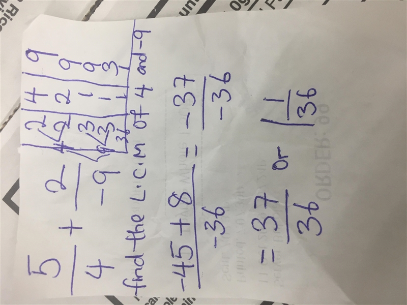 What would be the answer to 5/4 + 2/-9? How would you solve that? And if you could-example-1