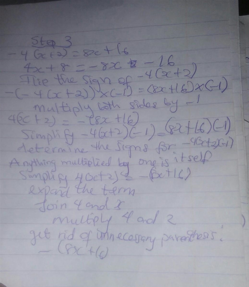 Jose equation is -4(x+2) = 8x+16 says to jill “I can solve for the variable in this-example-2